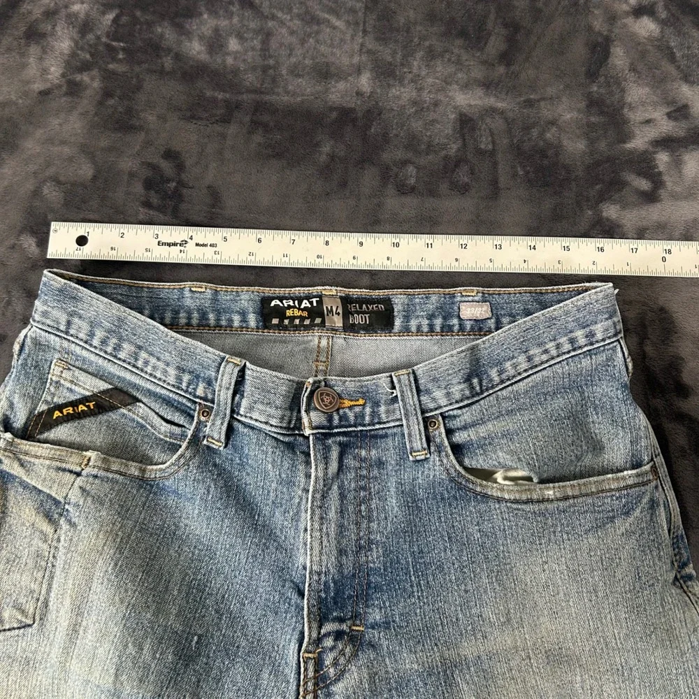 Ariat Rebar M4 Relaxed Boot Jeans Mens 33x32 Blue Light Wash Distressed Workwear